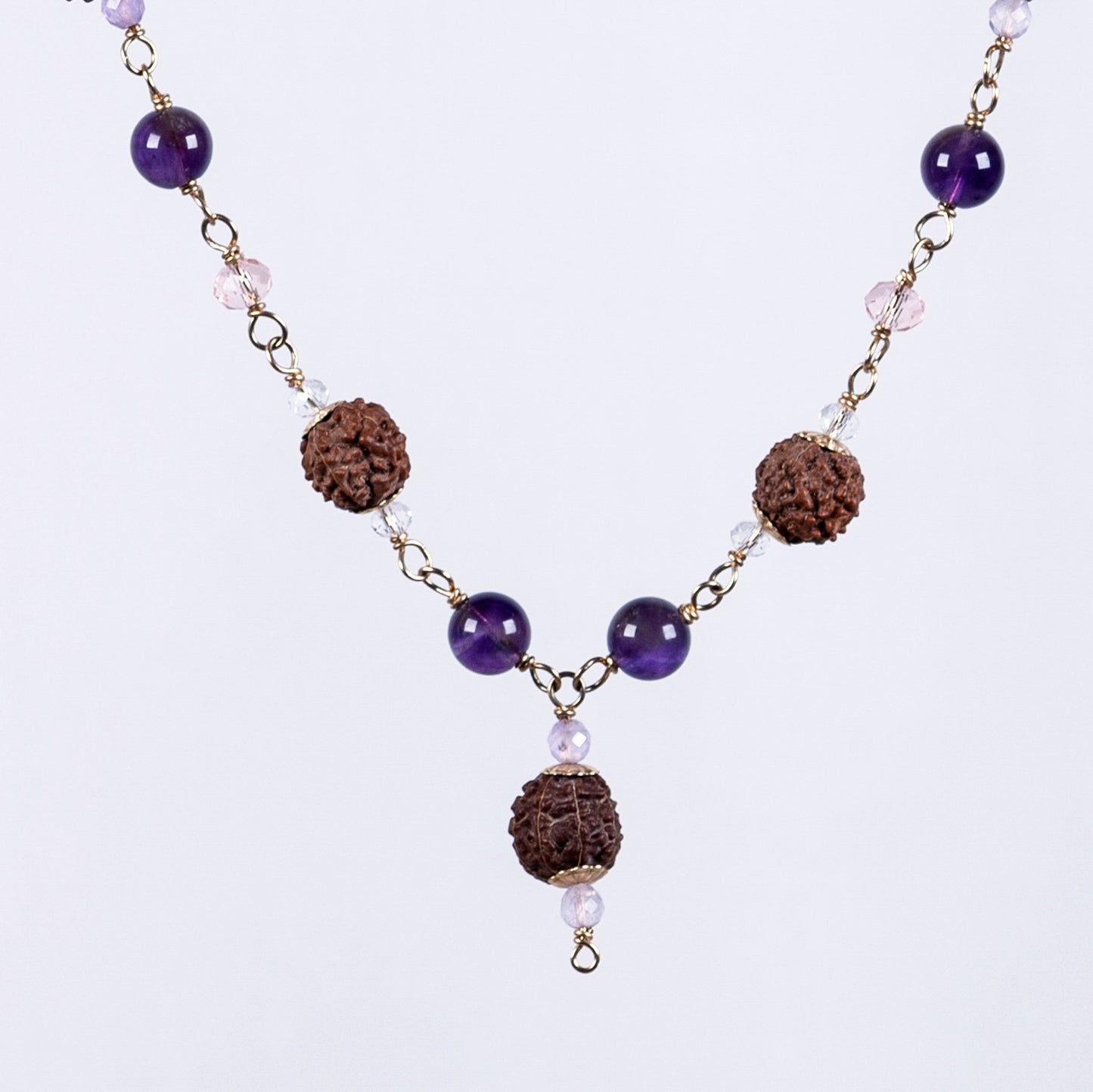 Amethyst, Glass Crystal & Amritapuri-Rudraksha Necklace (Prasad)