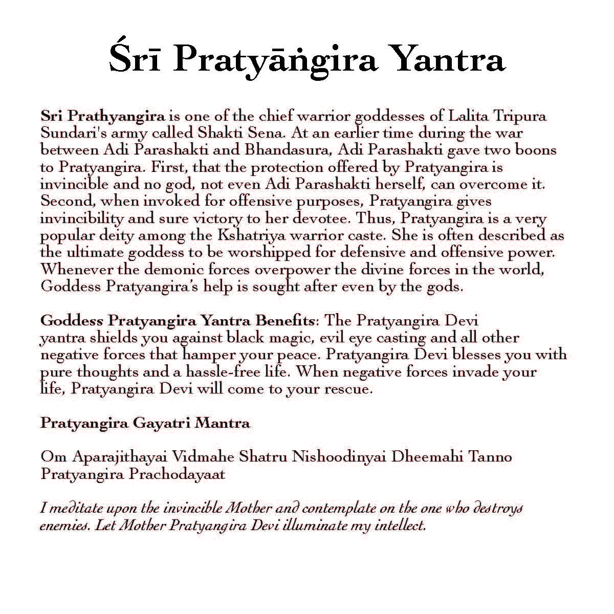 Sri Pratyangira Yantra