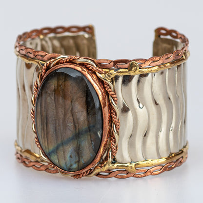 Devi Tri-Metal Oval-Stone Cuff