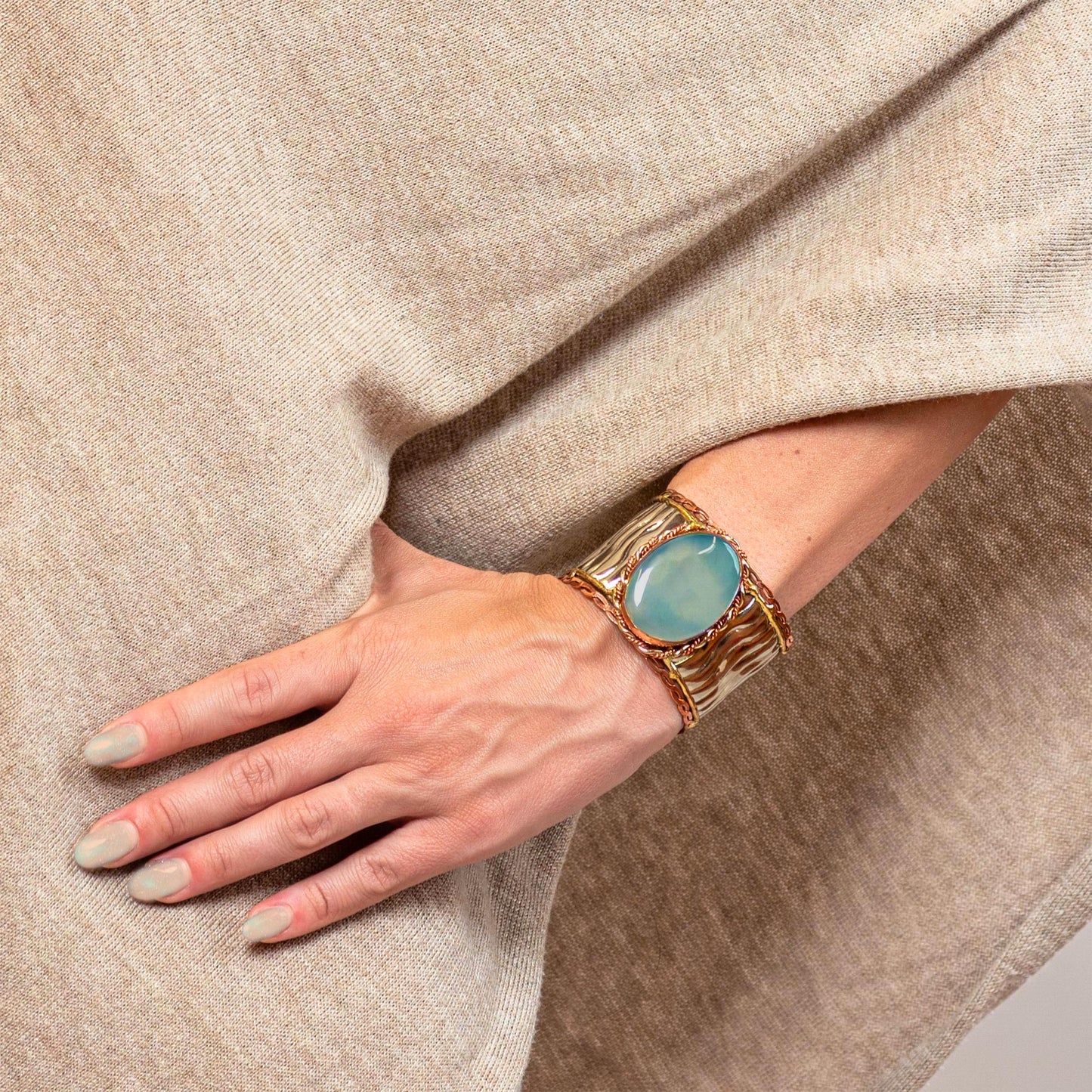 Devi Tri-Metal Oval-Stone Cuff