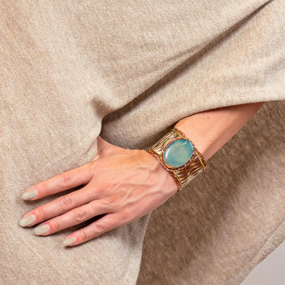 Devi Tri-Metal Oval-Stone Cuff