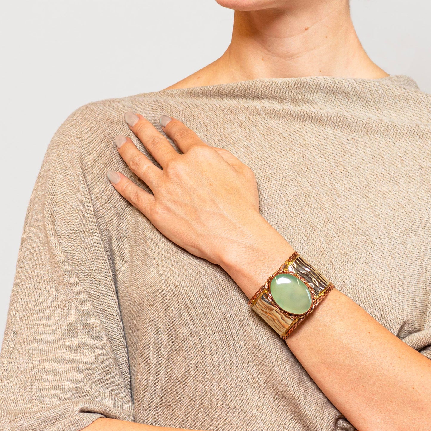 Devi Tri-Metal Oval-Stone Cuff