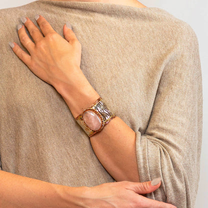 Devi Tri-Metal Oval-Stone Cuff