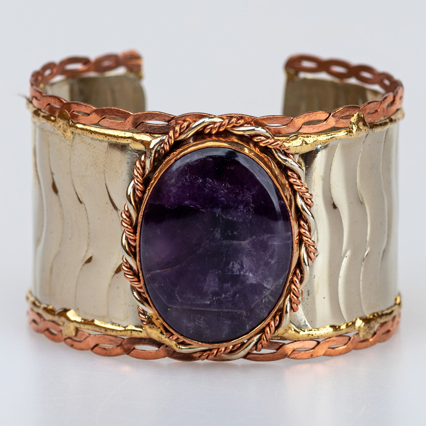 Devi Tri-Metal Oval-Stone Cuff
