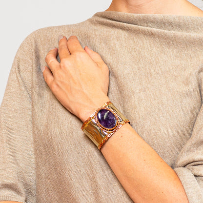 Devi Tri-Metal Oval-Stone Cuff