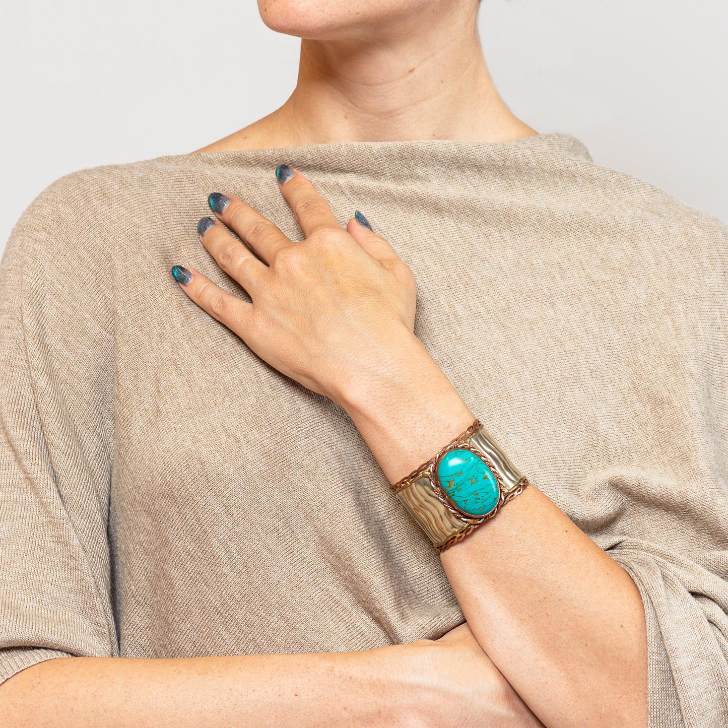 Devi Tri-Metal Oval-Stone Cuff