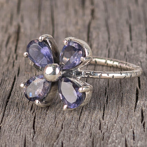 Sterling Silver Clover Gemstone Ring