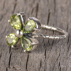 Sterling Silver Clover Gemstone Ring