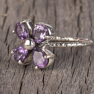 Sterling Silver Clover Gemstone Ring