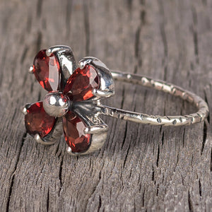 Sterling Silver Clover Gemstone Ring