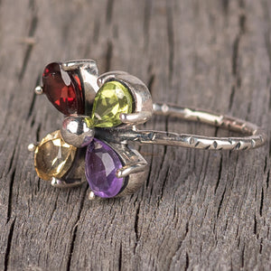 Sterling Silver Clover Gemstone Ring