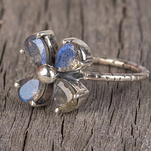 Sterling Silver Clover Gemstone Ring