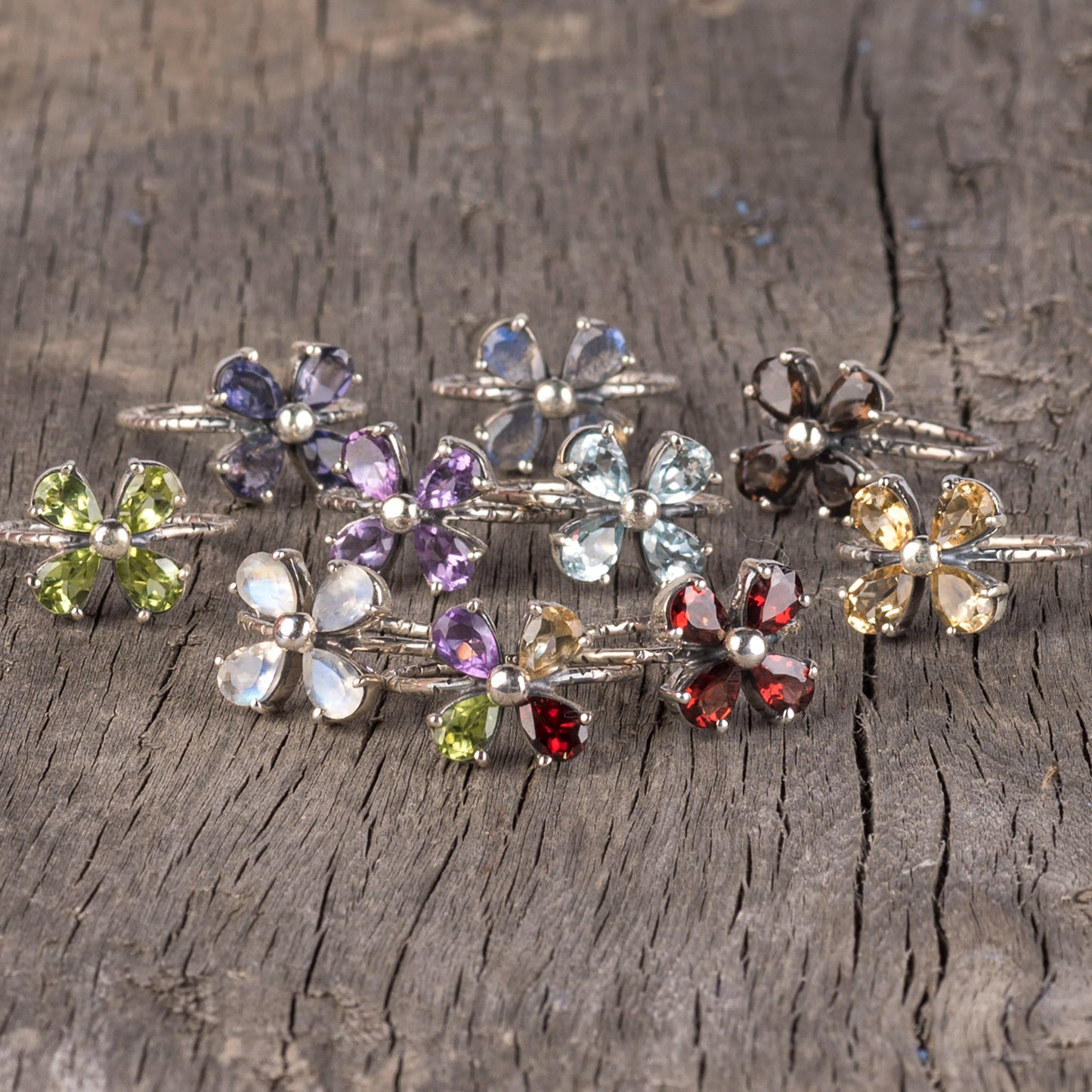 Sterling Silver Clover Gemstone Ring