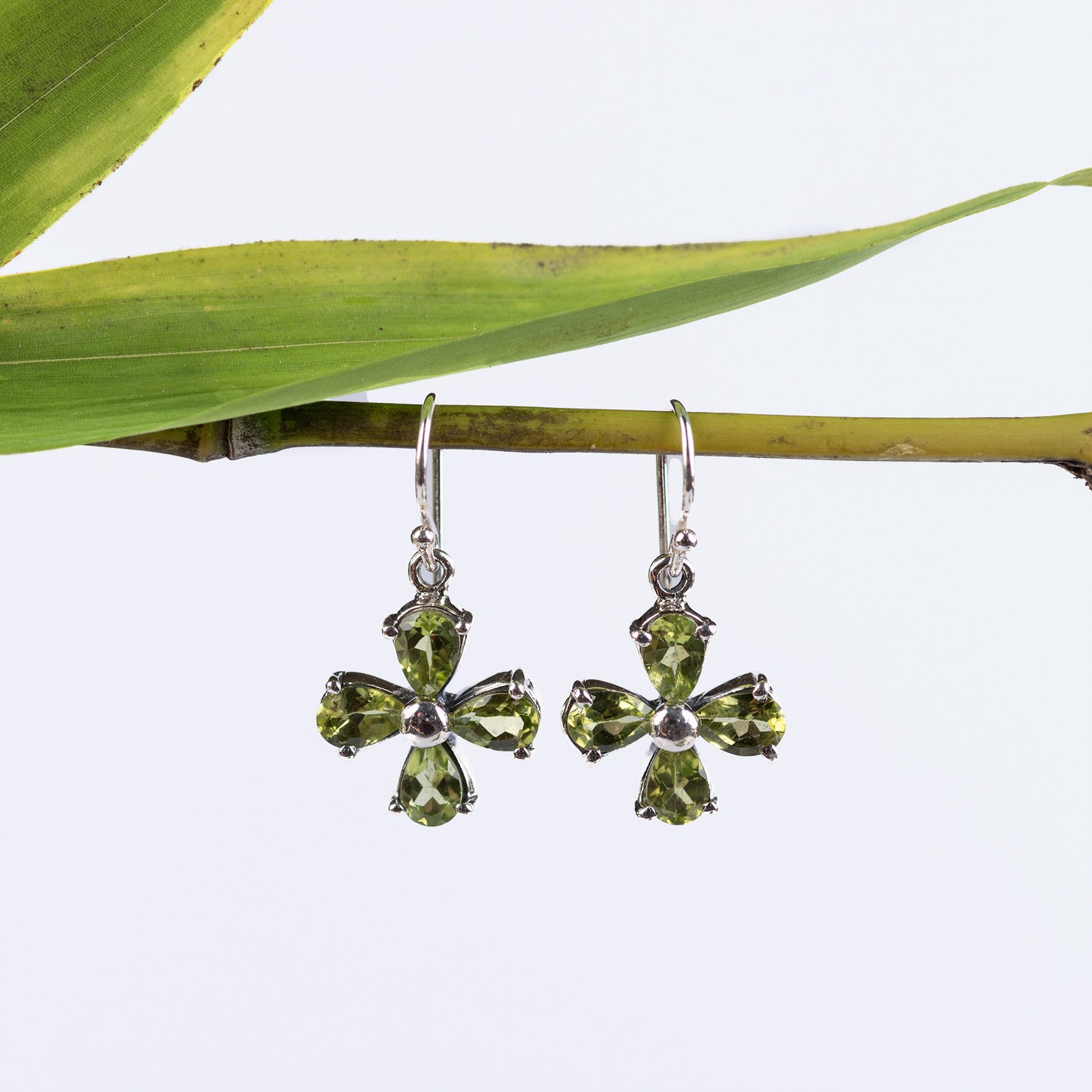 Sterling Silver Clover Gemstone Earrings