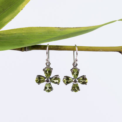 Sterling Silver Clover Gemstone Earrings