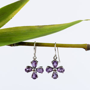 Sterling Silver Clover Gemstone Earrings