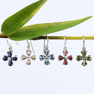 Sterling Silver Clover Gemstone Earrings