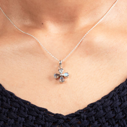 Sterling Silver Clover Gemstone Pendant