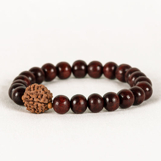 Moksha – Amritapuri Rudraksha & Rosewood Mala Bracelet