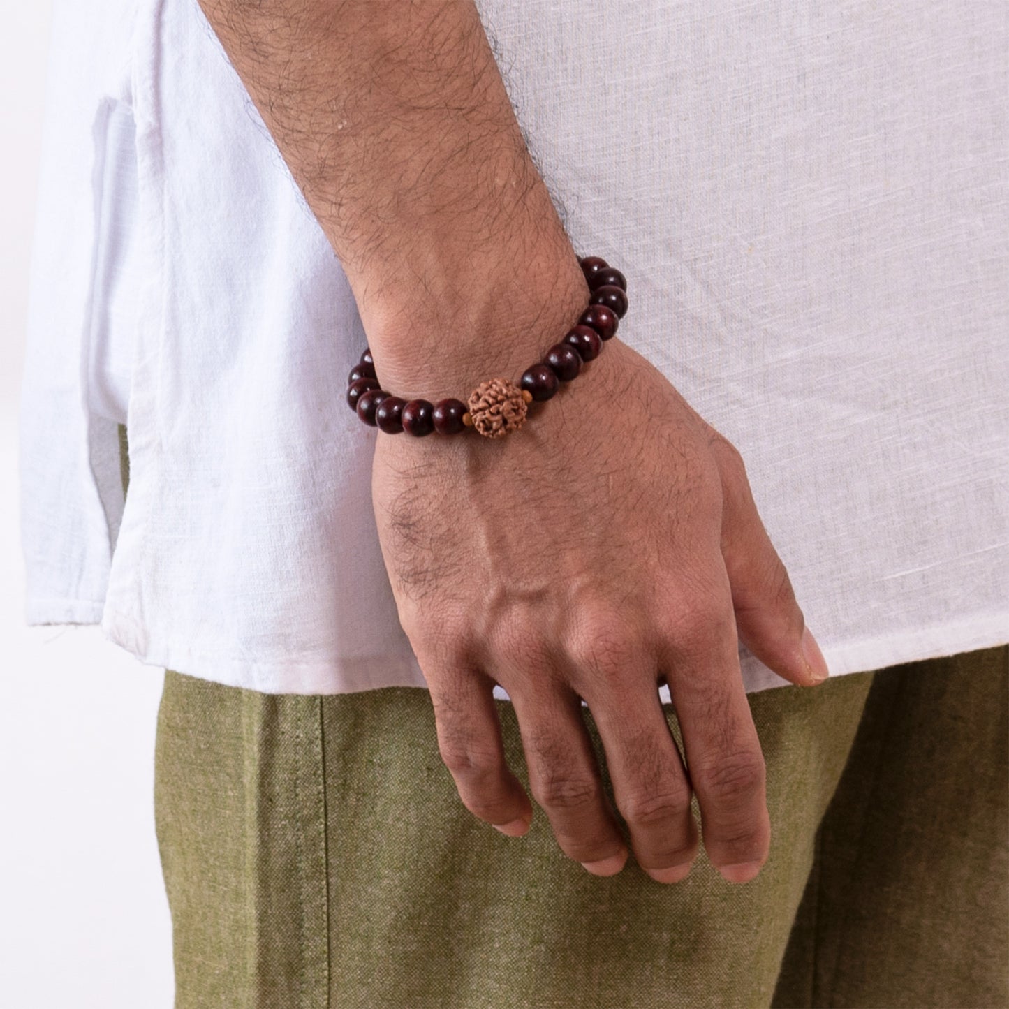 Moksha – Amritapuri Rudraksha & Rosewood Mala Bracelet