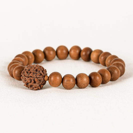 Omkara – Amritapuri Rudraksha & Whitewood Mala Bracelet