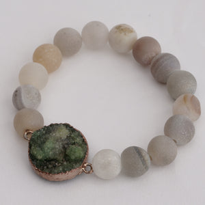 Golden Olive Medallion Natural Druzy Beads