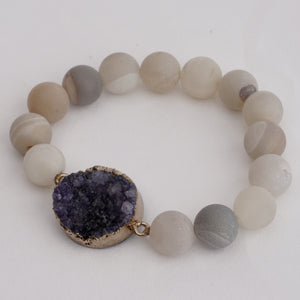 Sparkling Amethyst Medallion Natural Druzy Beads