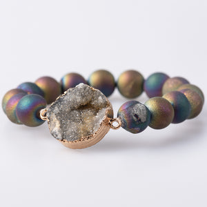 Pewter Medallion Rainbow Shimmer Beads