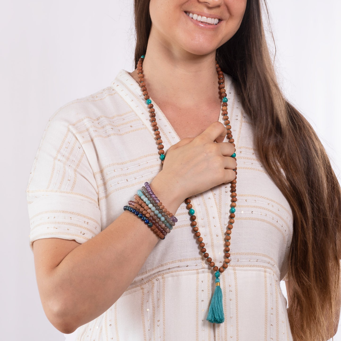 Kanti Gemstone & 5-Rudraksha Bracelet