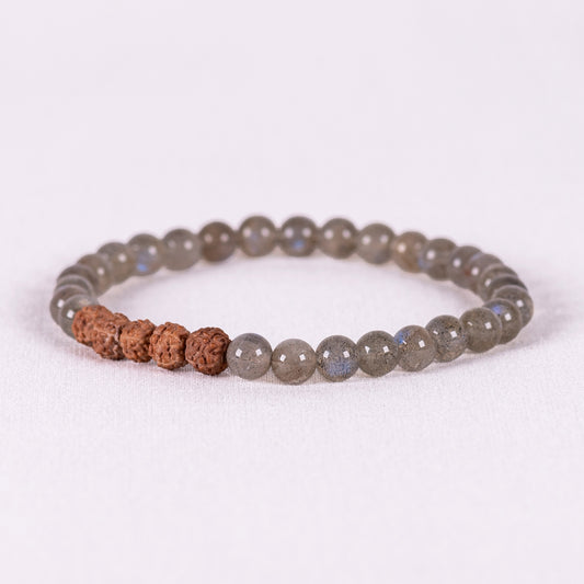 Kanti Gemstone & 5-Rudraksha Bracelet