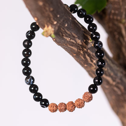 Kanti Gemstone & 5-Rudraksha Bracelet