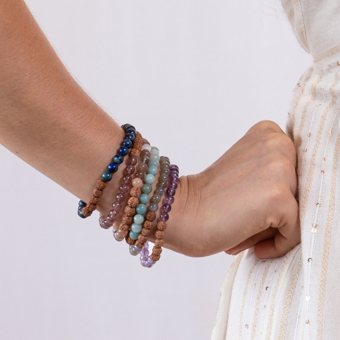 Kanti Gemstone & 5-Rudraksha Bracelet