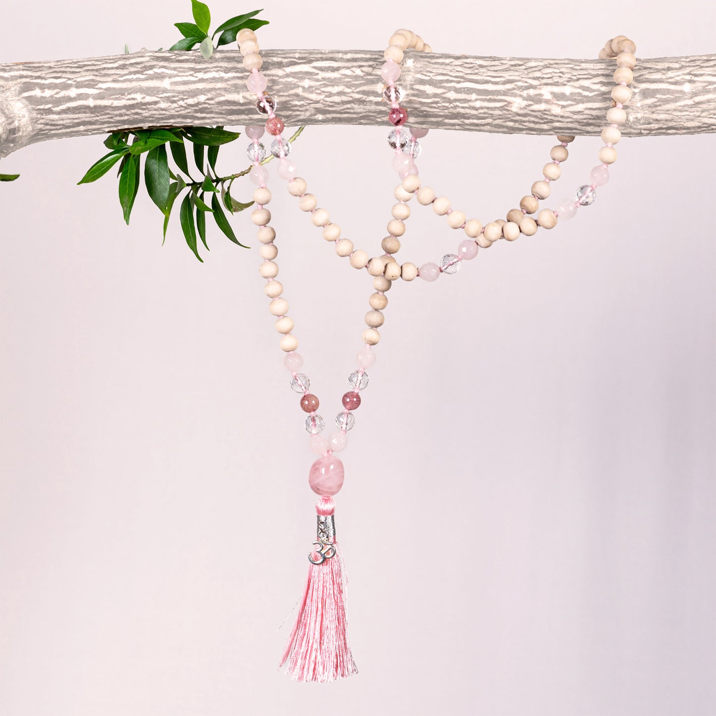 Lakshmi - Tulsi & Pink Gems Om Tassel Mala