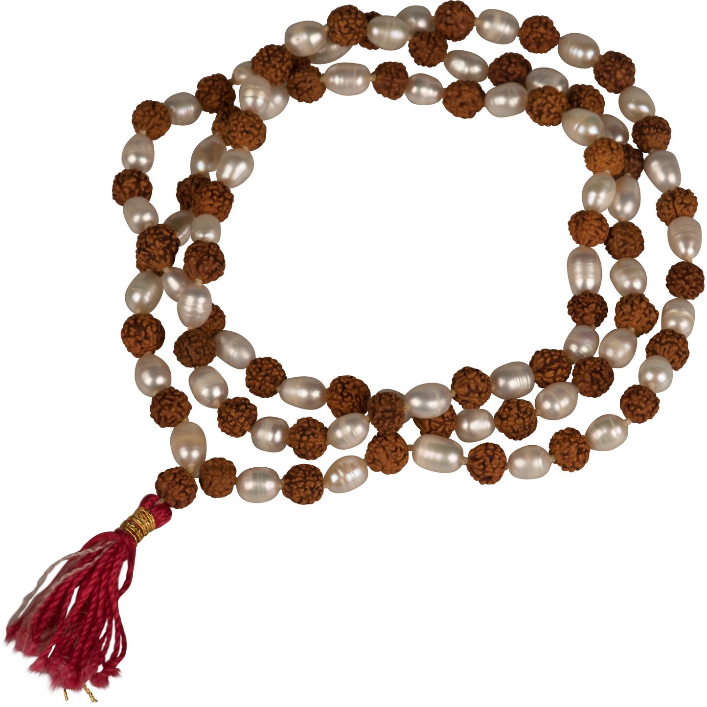 Rudraksha And Round Pearl Mala On Cord