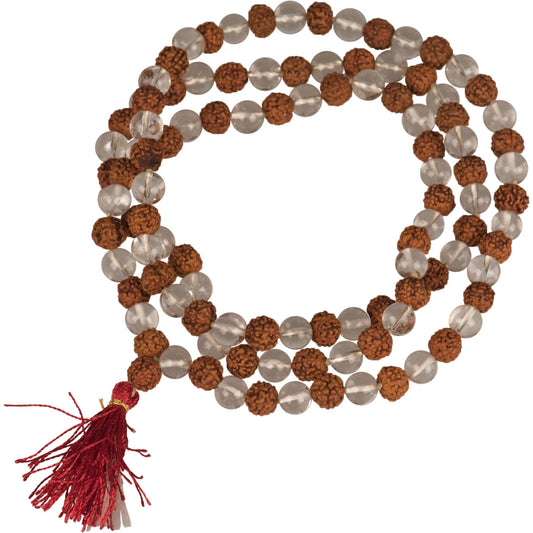 Rudraksha And Quartz Crystal Mala On Cord