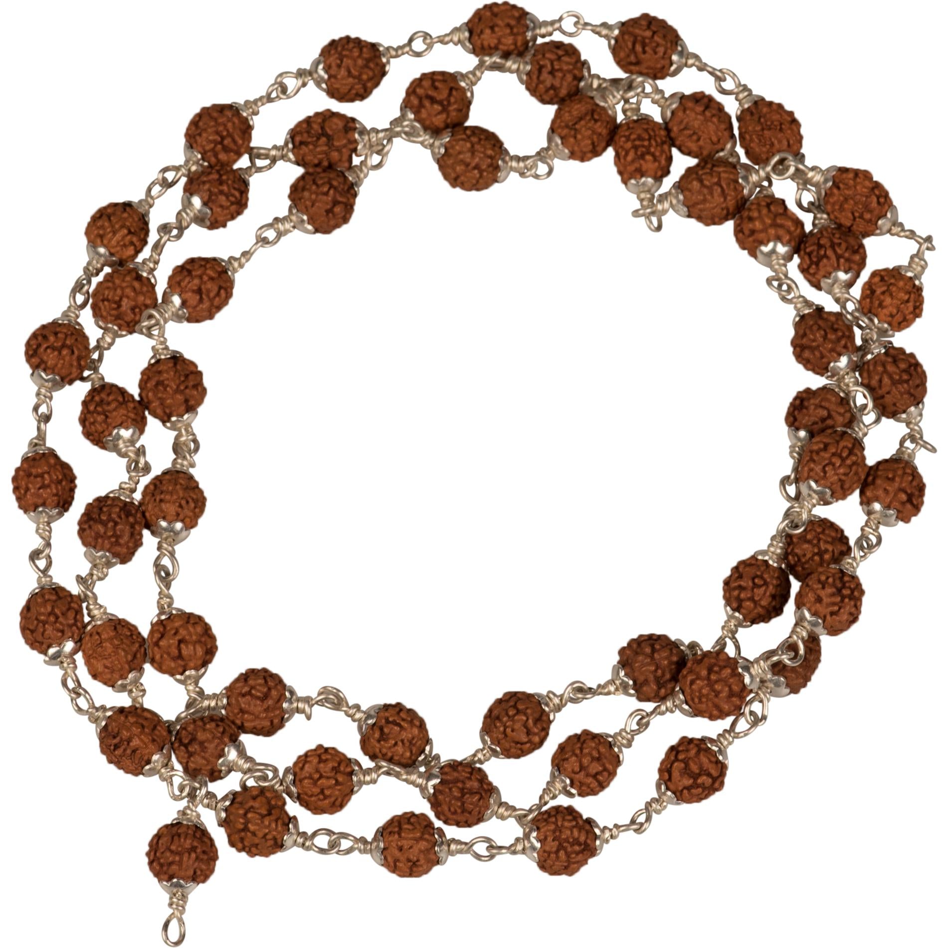 Rudraksha Mala On Silver Wire With Caps