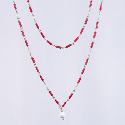 Red Coral & Mother-of-Pearl Necklace (Prasad)