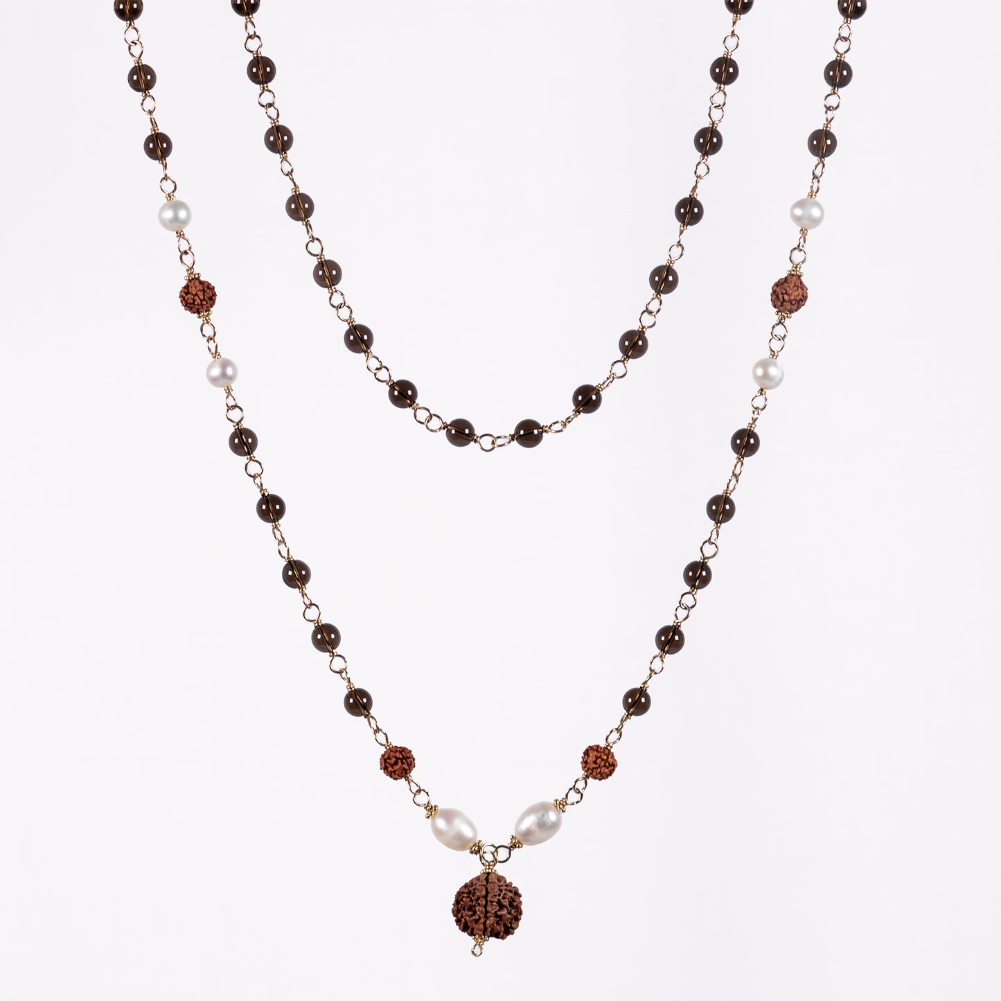 Smoky Quartz, Pearl & Rudraksha Necklace