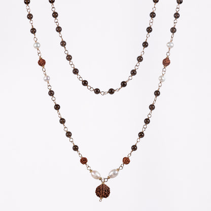 Smoky Quartz, Pearl & Rudraksha Necklace