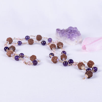 Amethyst, Glass Crystal & Amritapuri-Rudraksha Necklace (Prasad)