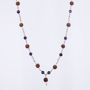 Amethyst, Glass Crystal & Amritapuri-Rudraksha Necklace (Prasad)