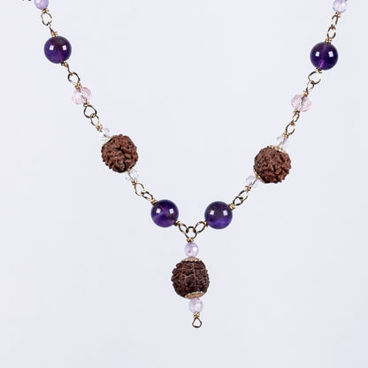 Amethyst, Glass Crystal & Amritapuri-Rudraksha Necklace (Prasad)