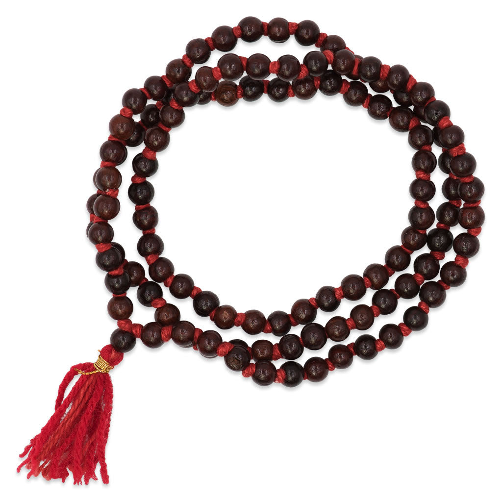 Red Sandalwood Mala On Knotted Cord